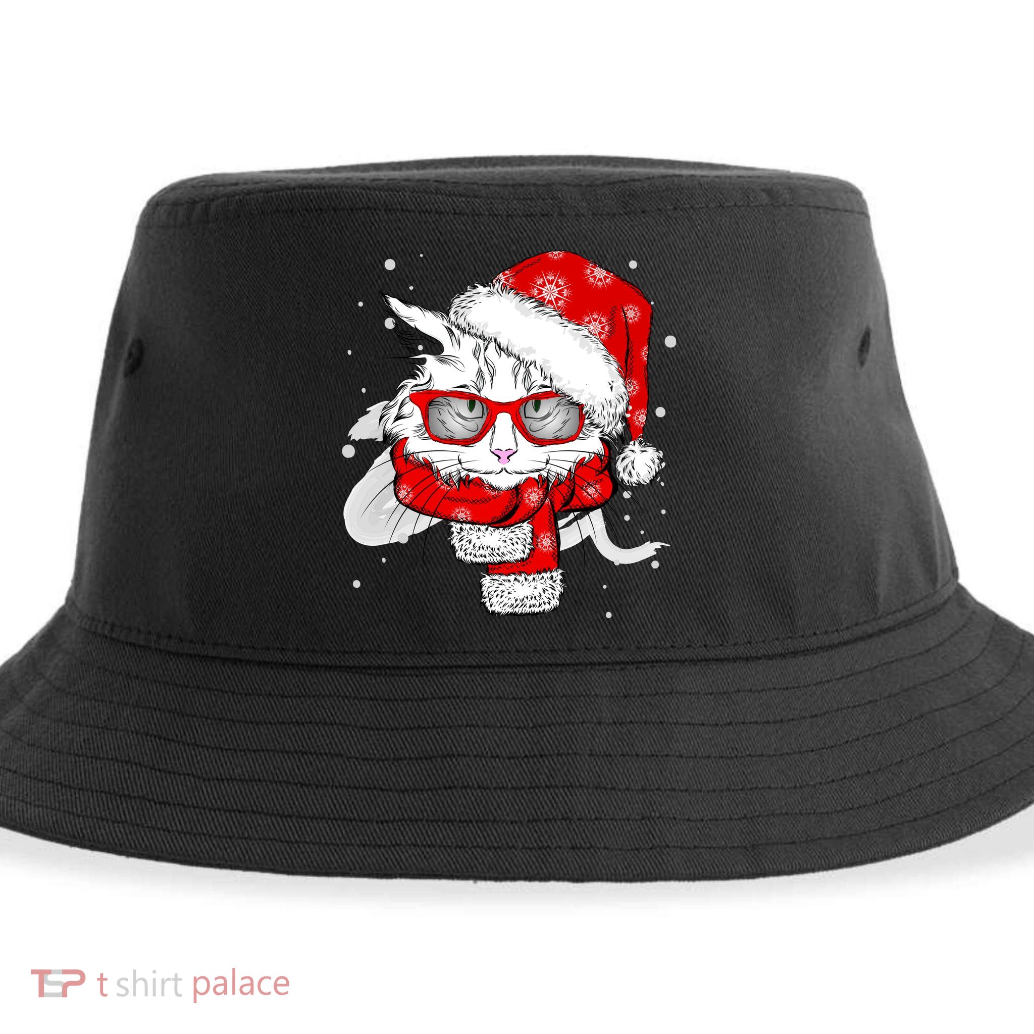 Hipster Christmas Cat Sustainable Bucket Hat