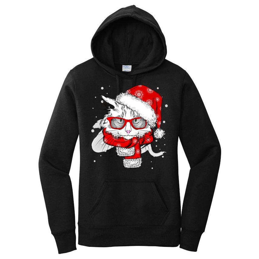 Hipster Christmas Cat Women's Pullover Hoodie