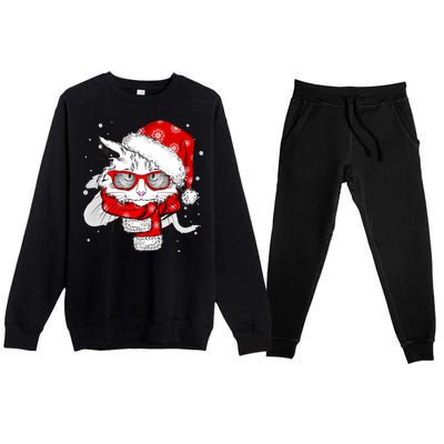 Hipster Christmas Cat Premium Crewneck Sweatsuit Set