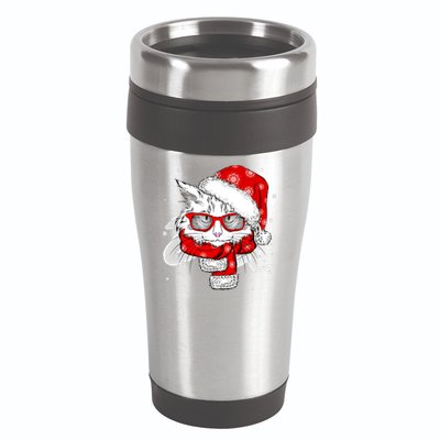 Hipster Christmas Cat 16oz Travel Tumbler