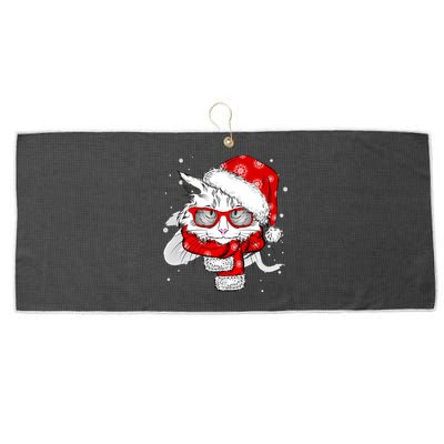 Hipster Christmas Cat Large Microfiber Waffle Golf Towel