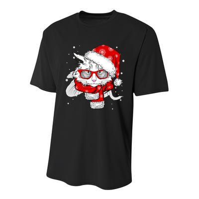Hipster Christmas Cat Youth Performance Sprint T-Shirt