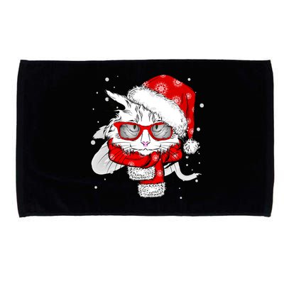 Hipster Christmas Cat Microfiber Hand Towel