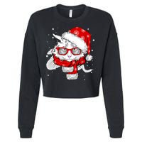 Hipster Christmas Cat Cropped Pullover Crew