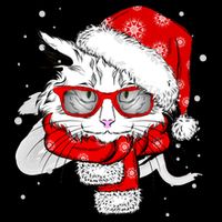 Hipster Christmas Cat Cropped Pullover Crew