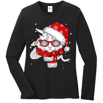 Hipster Christmas Cat Ladies Long Sleeve Shirt