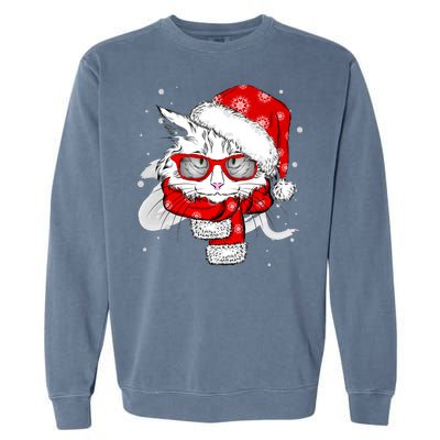 Hipster Christmas Cat Garment-Dyed Sweatshirt