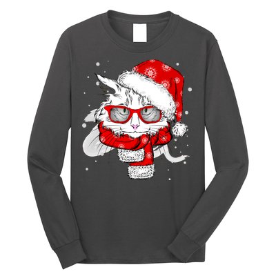 Hipster Christmas Cat Long Sleeve Shirt