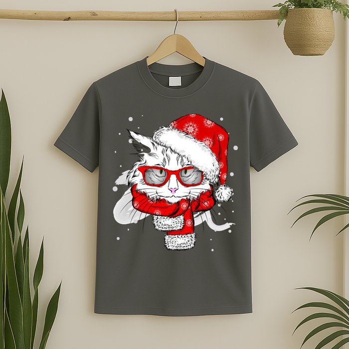 Hipster Christmas Cat T-Shirt