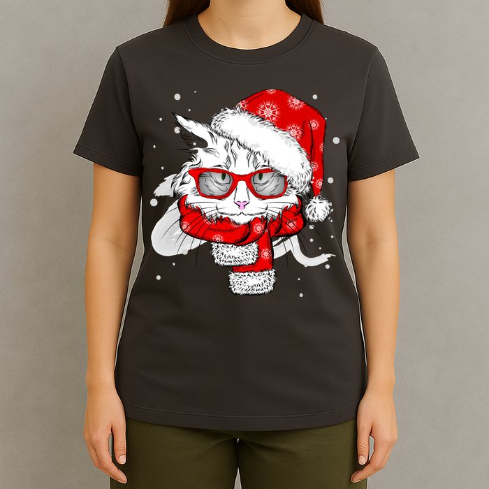 Hipster Christmas Cat T-Shirt