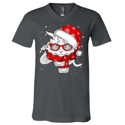 Hipster Christmas Cat V-Neck T-Shirt