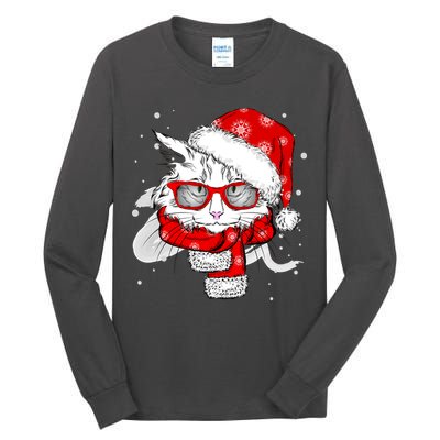 Hipster Christmas Cat Tall Long Sleeve T-Shirt