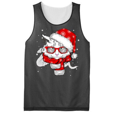 Hipster Christmas Cat Mesh Reversible Basketball Jersey Tank