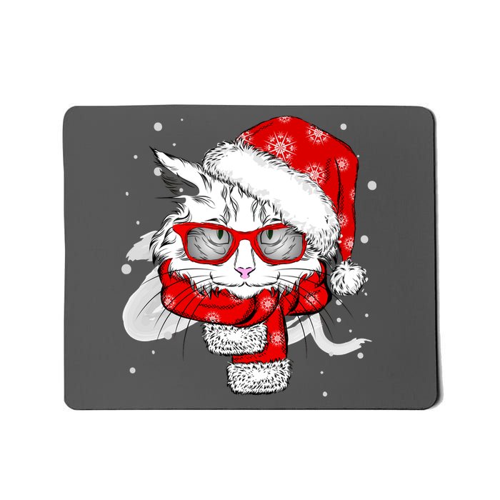 Hipster Christmas Cat Mousepad