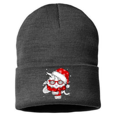 Hipster Christmas Cat Sustainable Knit Beanie