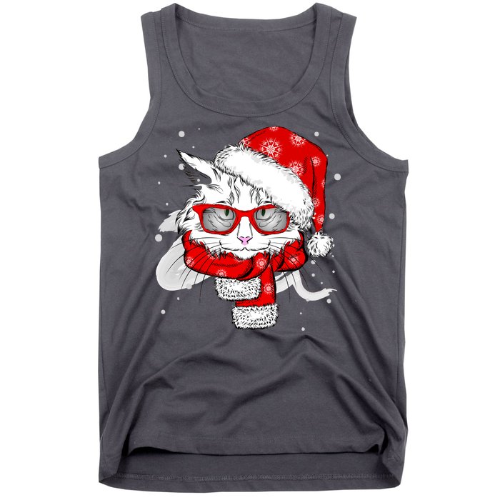 Hipster Christmas Cat Tank Top