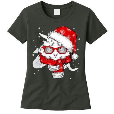 Hipster Christmas Cat Womens T-Shirt