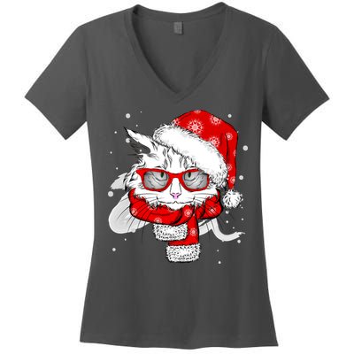 Hipster Christmas Cat Women's V-Neck T-Shirt