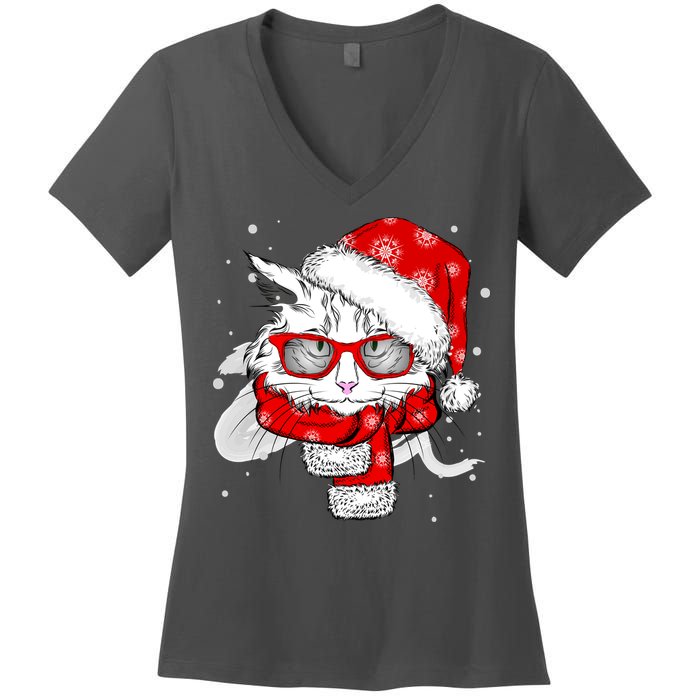Hipster Christmas Cat Women's V-Neck T-Shirt