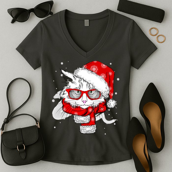 Hipster Christmas Cat Women's V-Neck T-Shirt