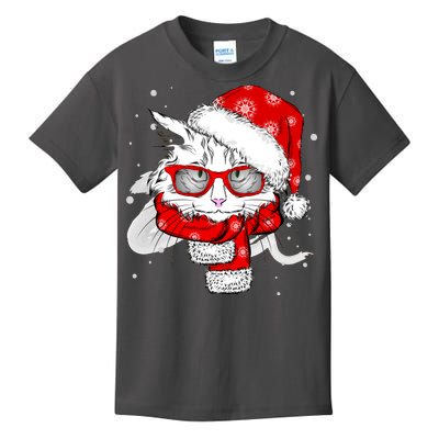 Hipster Christmas Cat Kids T-Shirt