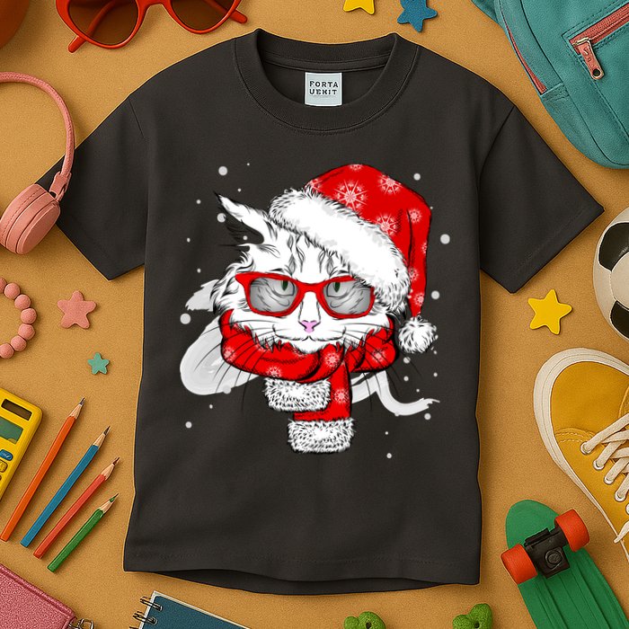 Hipster Christmas Cat Kids T-Shirt