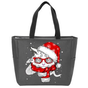 Hipster Christmas Cat Zip Tote Bag