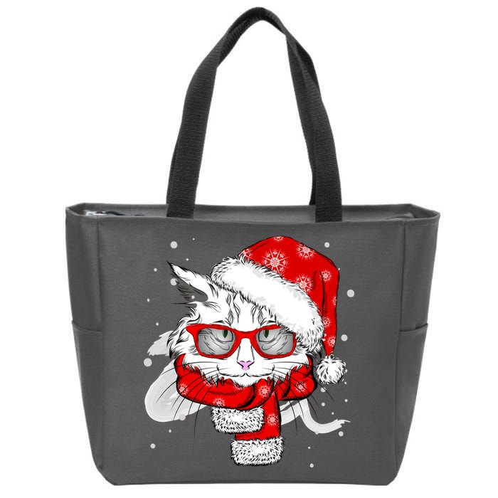 Hipster Christmas Cat Zip Tote Bag