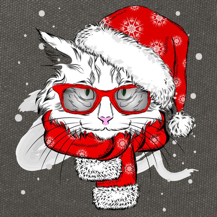 Hipster Christmas Cat Cotton Canvas Backpack