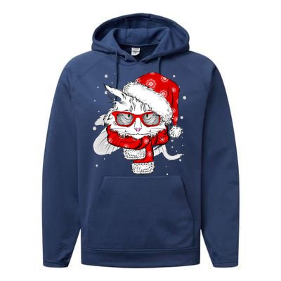 Hipster Christmas Cat Performance Fleece Hoodie