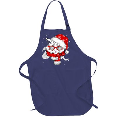 Hipster Christmas Cat Full-Length Apron With Pockets