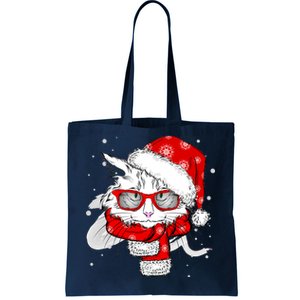 Hipster Christmas Cat Tote Bag