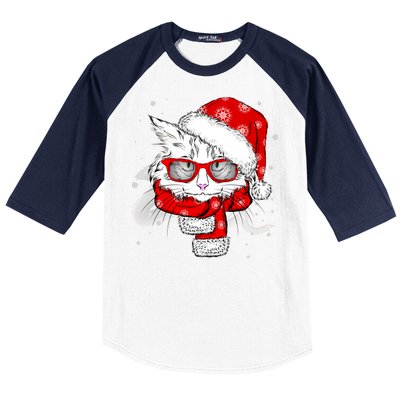 Hipster Christmas Cat Baseball Sleeve Shirt