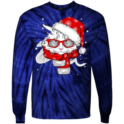 Hipster Christmas Cat Tie-Dye Long Sleeve Shirt