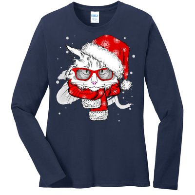 Hipster Christmas Cat Ladies Long Sleeve Shirt