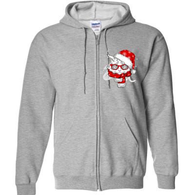 Hipster Christmas Cat Full Zip Hoodie