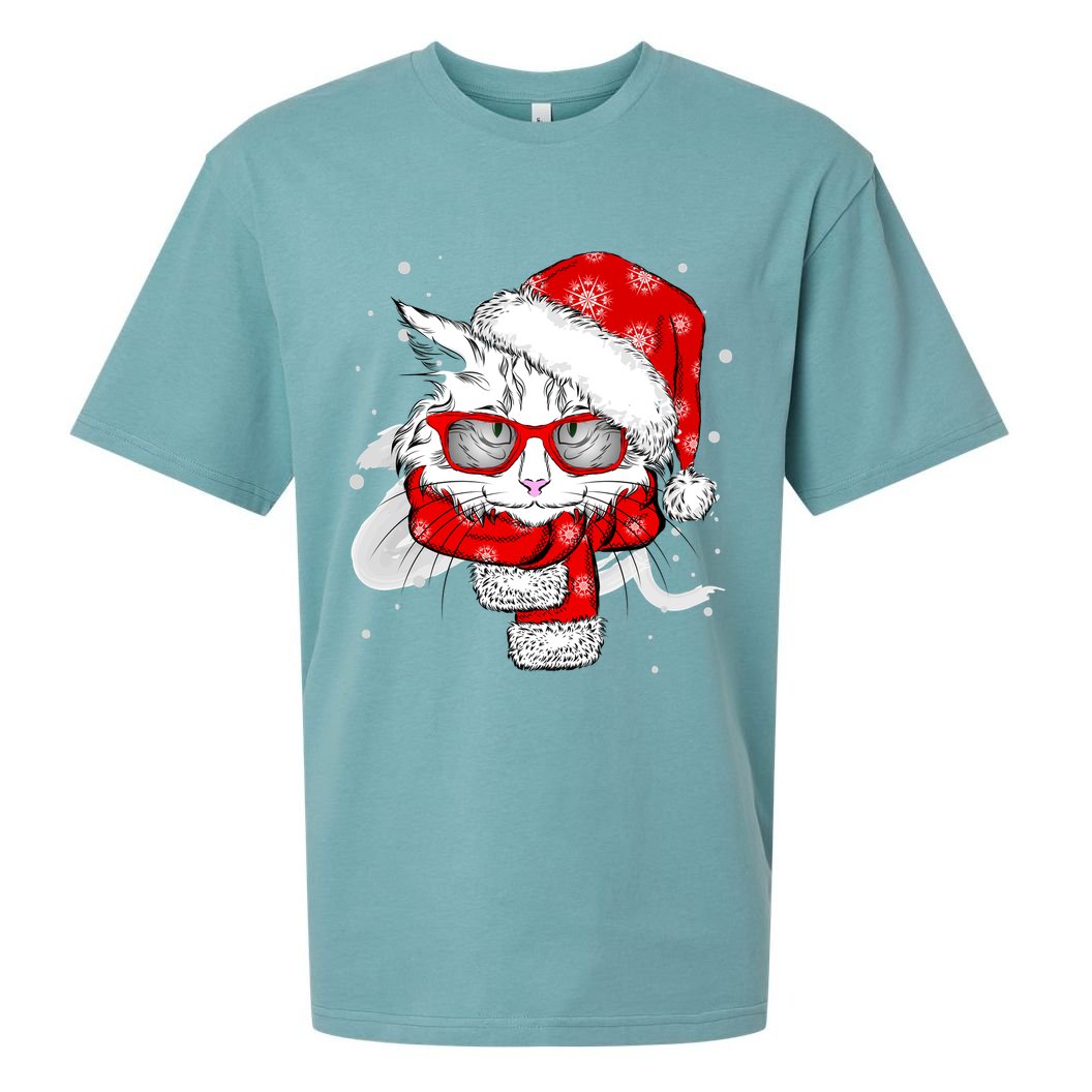 Hipster Christmas Cat Sueded Cloud Jersey T-Shirt