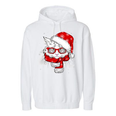 Hipster Christmas Cat Garment-Dyed Fleece Hoodie