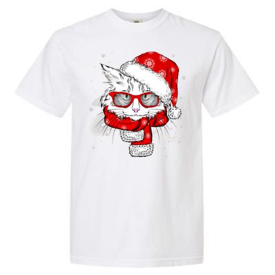 Hipster Christmas Cat Garment-Dyed Heavyweight T-Shirt