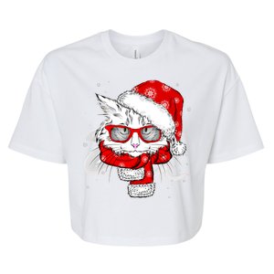 Hipster Christmas Cat Bella+Canvas Jersey Crop Tee