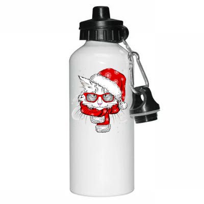 Hipster Christmas Cat Aluminum Water Bottle 