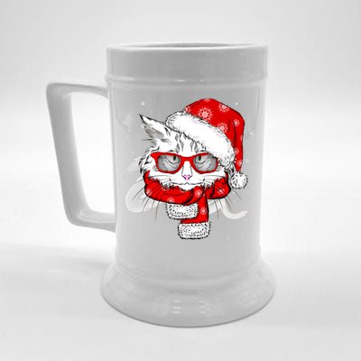 Hipster Christmas Cat Beer Stein