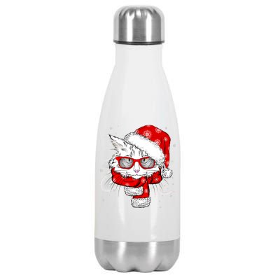 Hipster Christmas Cat Stainless Steel Insulated Water Bottle