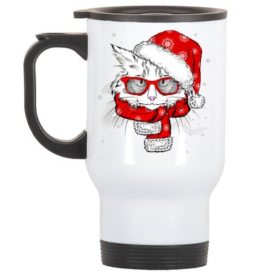 Hipster Christmas Cat Stainless Steel Travel Mug