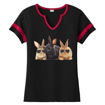 Hipster Cool Rabbit Ladies Halftime Notch Neck Tee