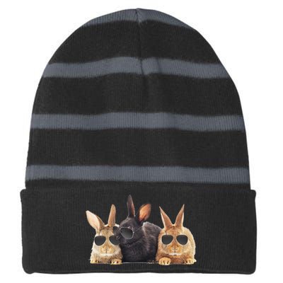 Hipster Cool Rabbit Striped Beanie with Solid Band