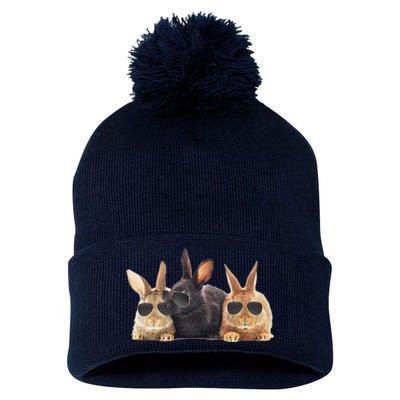 Hipster Cool Rabbit Pom Pom 12in Knit Beanie