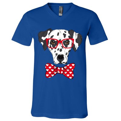 Hipster Dog Dalmatian V-Neck T-Shirt