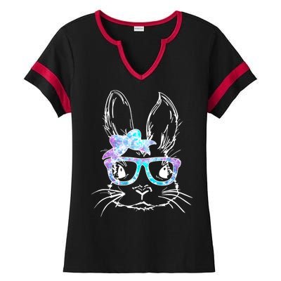 Hipster Easter Bunny Floral Ladies Halftime Notch Neck Tee