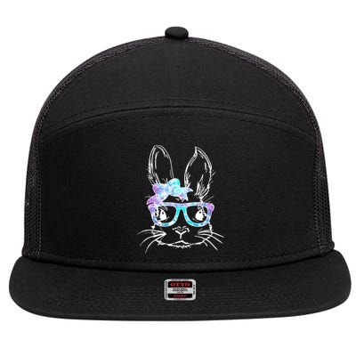Hipster Easter Bunny Floral 7 Panel Mesh Trucker Snapback Hat